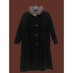 True Vintage Womens Wool Overcoat 3X Fur Collar Tweed Minimalist Capsule Union